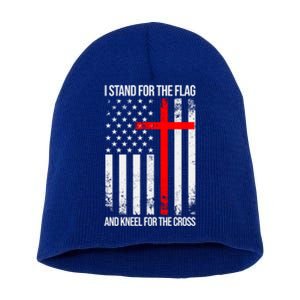 I Stand For The Flag And Kneel For The Cross Usa Flag Funny Gift Short Acrylic Beanie