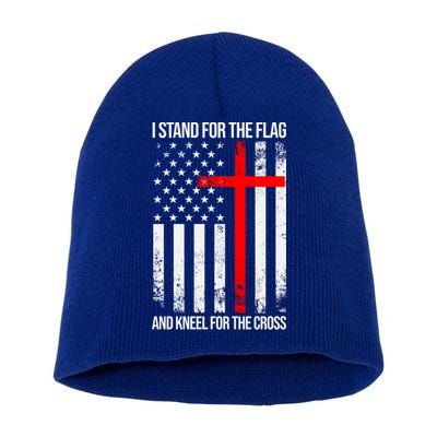 I Stand For The Flag And Kneel For The Cross Usa Flag Funny Gift Short Acrylic Beanie