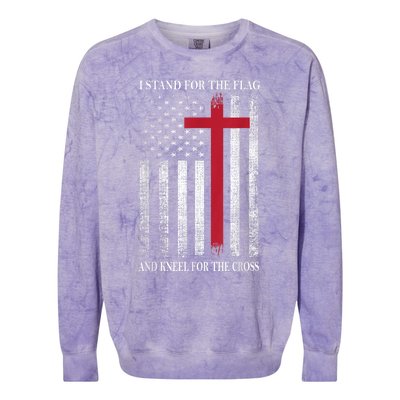 I Stand For The Flag And Kneel For The Cross USA Flag Colorblast Crewneck Sweatshirt