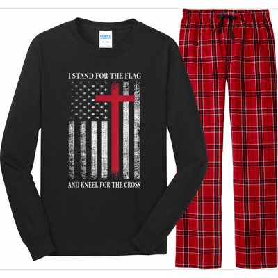 I Stand For The Flag And Kneel For The Cross USA Flag Long Sleeve Pajama Set