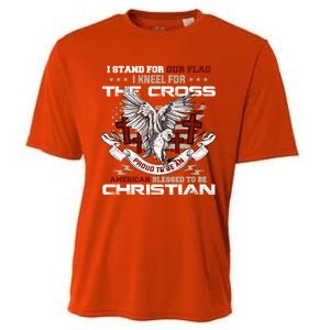 I Stand For Our Flag I Kneel For The Cross American Veterans Gift Cooling Performance Crew T-Shirt