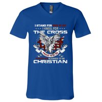 I Stand For Our Flag I Kneel For The Cross American Veterans Gift V-Neck T-Shirt