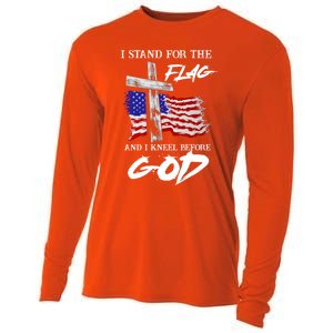 I Stand For The Flag And Kneel Before God America Flag Cross Meaningful Gift Cooling Performance Long Sleeve Crew