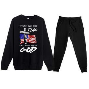 I Stand For The Flag And Kneel Before God America Flag Cross Meaningful Gift Premium Crewneck Sweatsuit Set