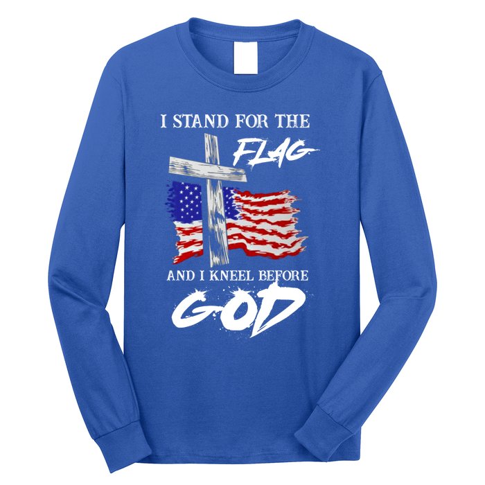 I Stand For The Flag And Kneel Before God America Flag Cross Meaningful Gift Long Sleeve Shirt