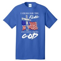 I Stand For The Flag And Kneel Before God America Flag Cross Meaningful Gift Tall T-Shirt