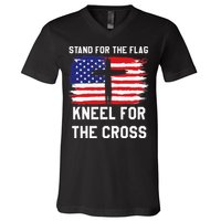 I Stand For The Flag Kneel For The Cross Patriotic Christian V-Neck T-Shirt