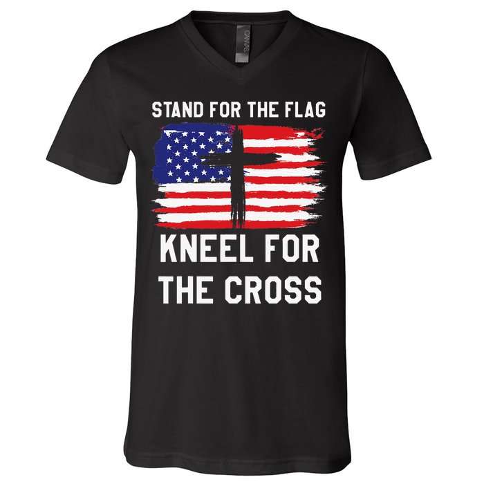 I Stand For The Flag Kneel For The Cross Patriotic Christian V-Neck T-Shirt