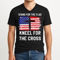 I Stand For The Flag Kneel For The Cross Patriotic Christian V-Neck T-Shirt