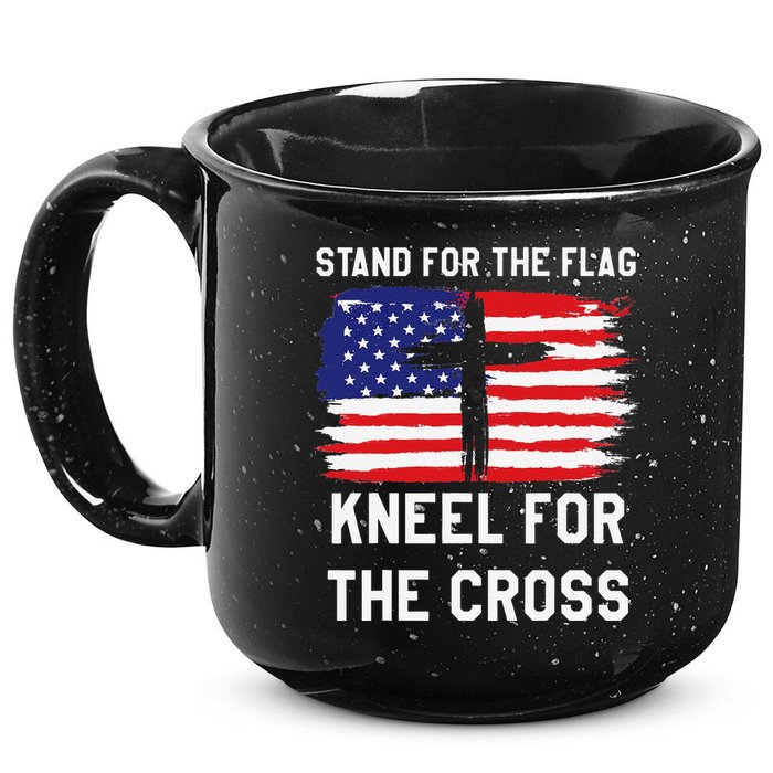 I Stand For The Flag Kneel For The Cross Patriotic Christian 15oz Campfire Ceramic Mug