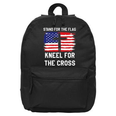 I Stand For The Flag Kneel For The Cross Patriotic Christian 16 in Basic Backpack