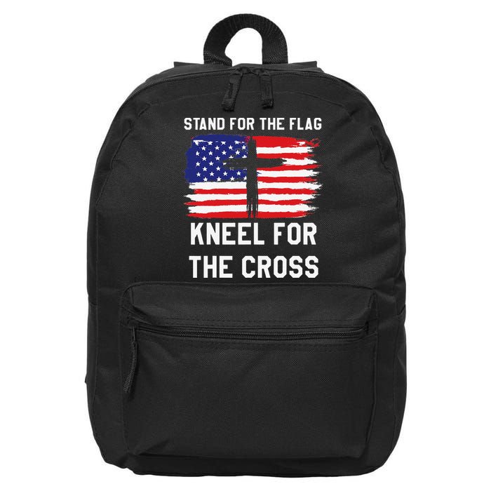 I Stand For The Flag Kneel For The Cross Patriotic Christian 16 in Basic Backpack