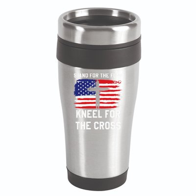 I Stand For The Flag Kneel For The Cross Patriotic Christian 16oz Travel Tumbler