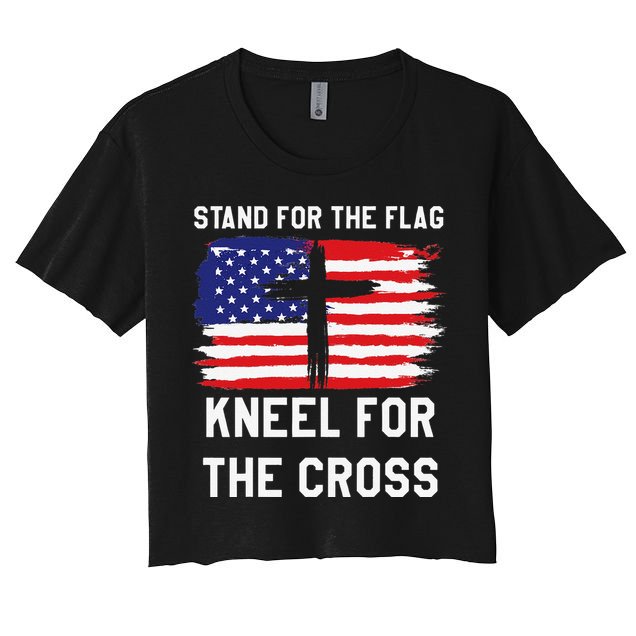 I Stand For The Flag Kneel For The Cross Patriotic Christian Crop Top