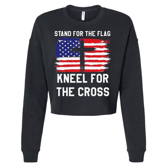 I Stand For The Flag Kneel For The Cross Patriotic Christian Cropped Pullover Crew