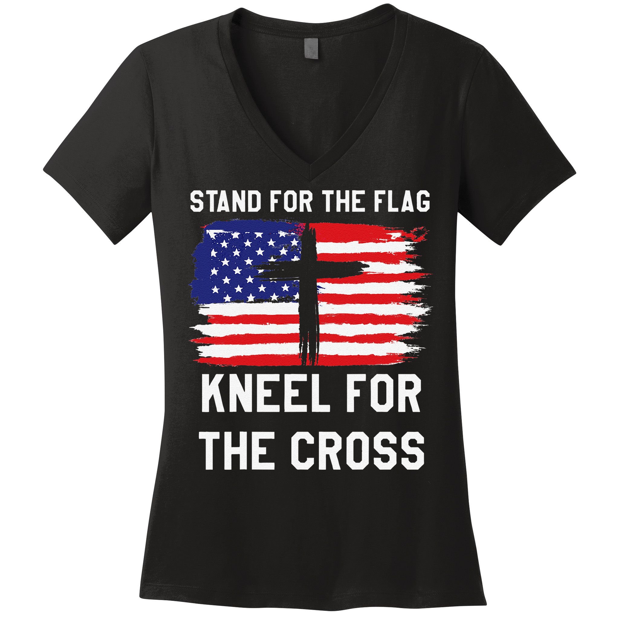 I Stand For The Flag Kneel For The Cross Patriotic Christian Women's V-Neck T-Shirt