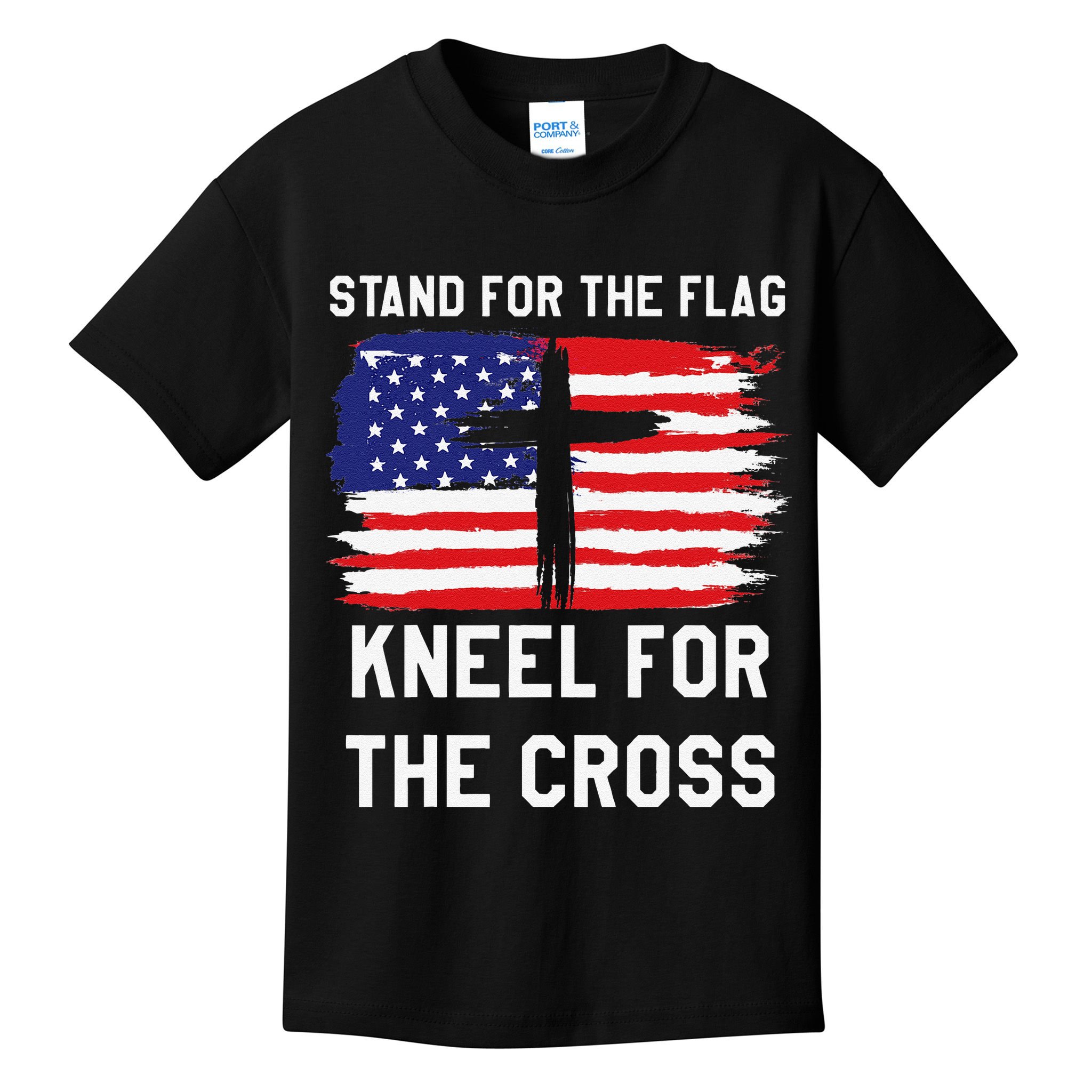 I Stand For The Flag Kneel For The Cross Patriotic Christian Kids T-Shirt