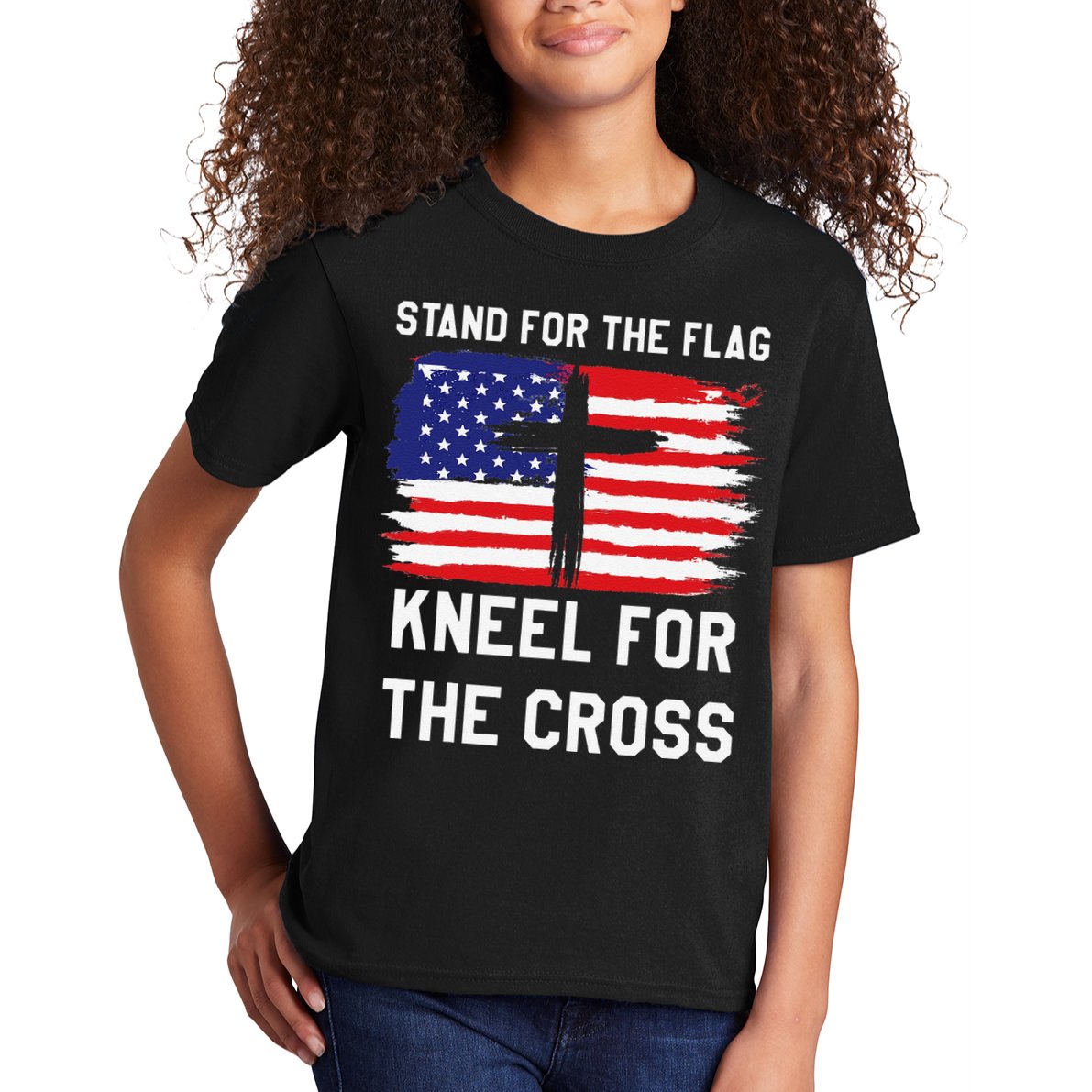 I Stand For The Flag Kneel For The Cross Patriotic Christian Kids T-Shirt
