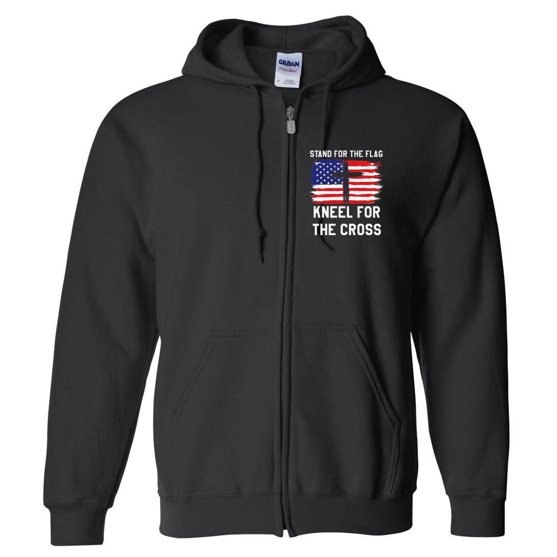 I Stand For The Flag Kneel For The Cross Patriotic Christian Full Zip Hoodie