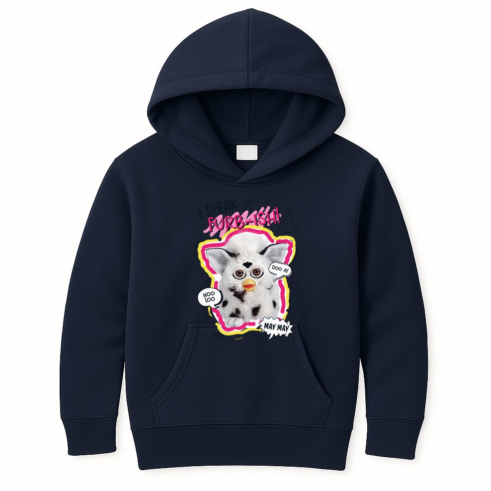I Speak Furbish! Snowball Retro Vibes Big Chest Kids Hoodie