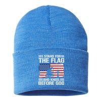 I Stand For The Flag And Kneel Before God Cool Gift Sustainable Knit Beanie