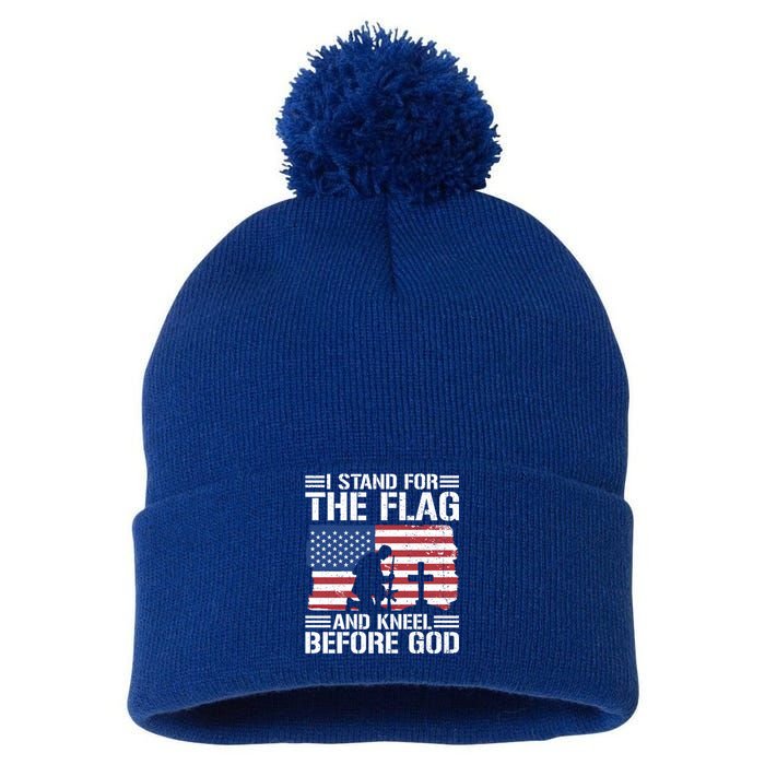 I Stand For The Flag And Kneel Before God Cool Gift Pom Pom 12in Knit Beanie