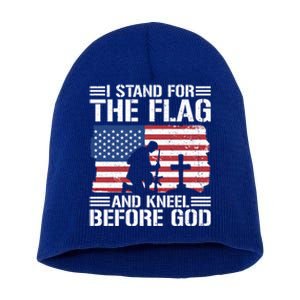 I Stand For The Flag And Kneel Before God Cool Gift Short Acrylic Beanie