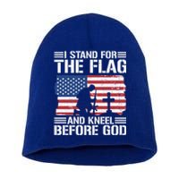 I Stand For The Flag And Kneel Before God Cool Gift Short Acrylic Beanie