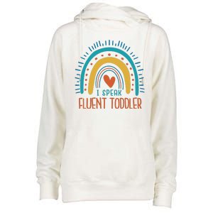 I Speak Fluent Toddler Funny Womens Funnel Neck Pullover Hood