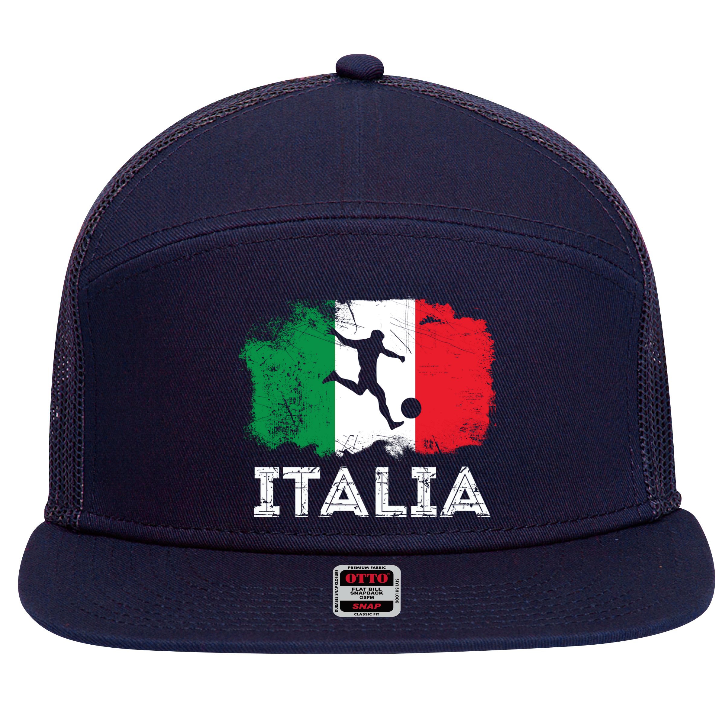 Italian soccer grunge flag 7 Panel Mesh Trucker Snapback Hat