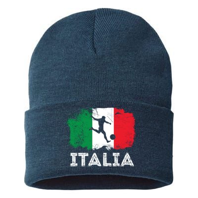 Italian soccer grunge flag Sustainable Knit Beanie