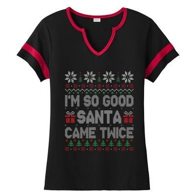 I'm So Good Santa Came Twice Santa Matching Couple Christmas  Ladies Halftime Notch Neck Tee