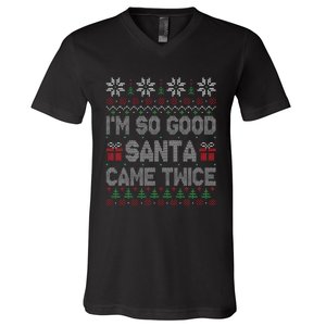 I'm So Good Santa Came Twice Santa Matching Couple Christmas  V-Neck T-Shirt