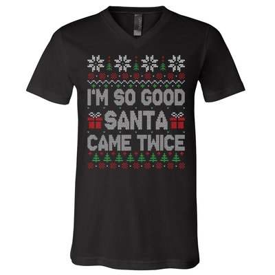 I'm So Good Santa Came Twice Santa Matching Couple Christmas  V-Neck T-Shirt