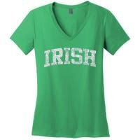 Irish Shamrock Green Plaid Vintage Women's V-Neck T-Shirt