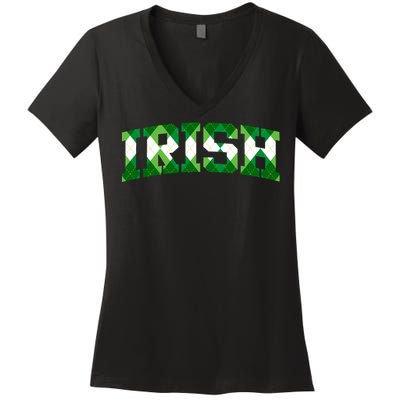 Irish Shamrock Green Plaid Vintage Women's V-Neck T-Shirt