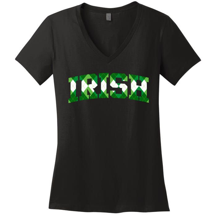 Irish Shamrock Green Plaid Vintage Women's V-Neck T-Shirt