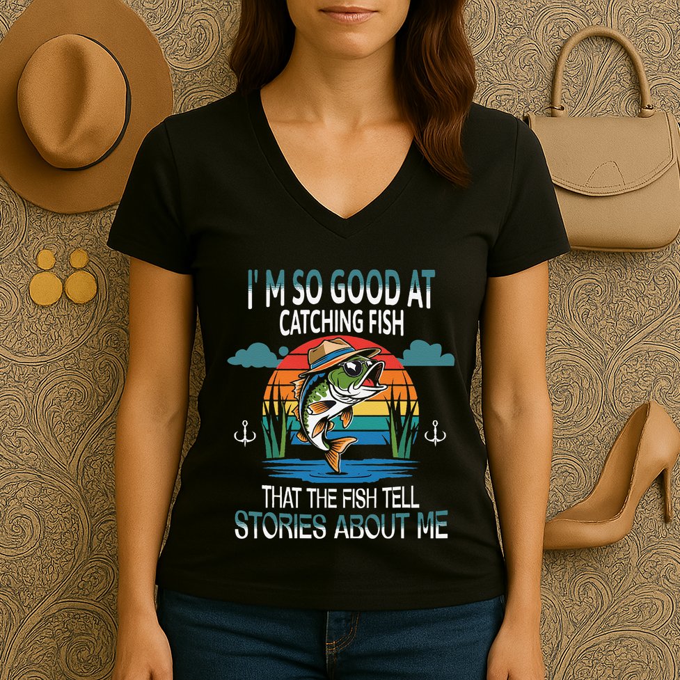 IM So Good At Catching Fish That The Fish Tell Stories Women's V-Neck T-Shirt