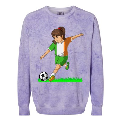 Irish Soccer Girl Ireland Flag Jersey Football Fans Colorblast Crewneck Sweatshirt