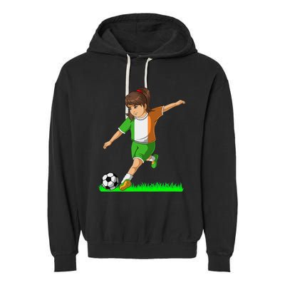 Irish Soccer Girl Ireland Flag Jersey Football Fans Garment-Dyed Fleece Hoodie