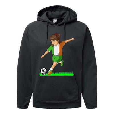 Irish Soccer Girl Ireland Flag Jersey Football Fans Performance Fleece Hoodie