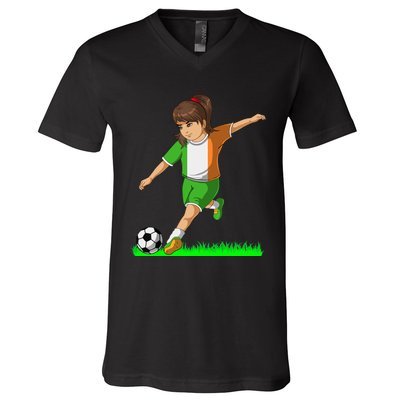 Irish Soccer Girl Ireland Flag Jersey Football Fans V-Neck T-Shirt