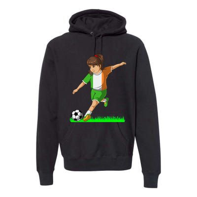 Irish Soccer Girl Ireland Flag Jersey Football Fans Premium Hoodie