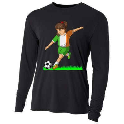 Irish Soccer Girl Ireland Flag Jersey Football Fans Cooling Performance Long Sleeve Crew