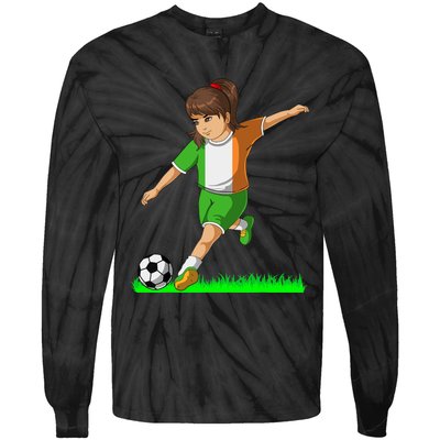 Irish Soccer Girl Ireland Flag Jersey Football Fans Tie-Dye Long Sleeve Shirt