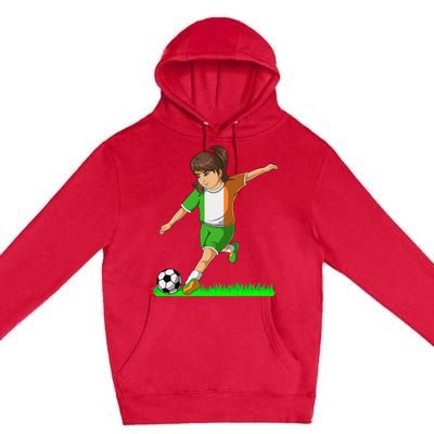 Irish Soccer Girl Ireland Flag Jersey Football Fans Premium Pullover Hoodie