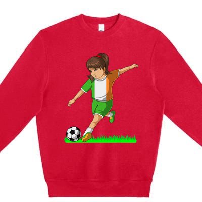 Irish Soccer Girl Ireland Flag Jersey Football Fans Premium Crewneck Sweatshirt