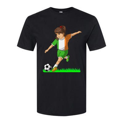 Irish Soccer Girl Ireland Flag Jersey Football Fans Softstyle CVC T-Shirt