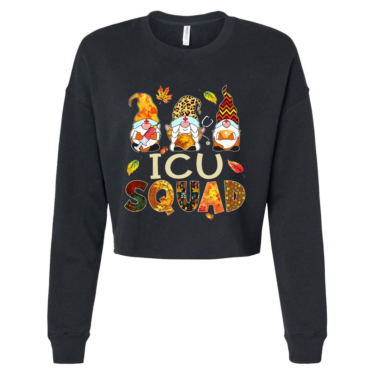 ICU Squad Gnome Nurse Leopard Thanksgiving  Cropped Pullover Crew