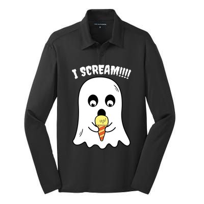 I Scream Ghost Eating Ice Cream Costume Easy Halloween Funny Gift Silk Touch Performance Long Sleeve Polo